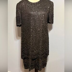 1980S LAURENCE KAZAR BLACK SILK
SEQUIN DRESS size Large